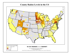 Radon levels by U.S.county